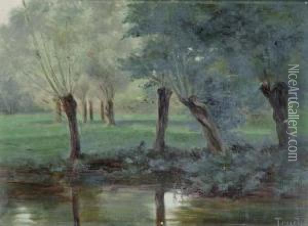 A Quiet Lake Landscape Oil Painting - Louis Abel-Truchet