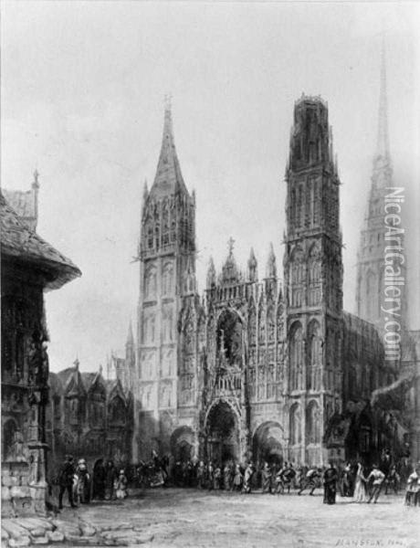 Die Kathedrale Von Rouen Im Vordergrund Ein Mittelalterlicher Festzug Oil Painting - Theodore Henri Mansson