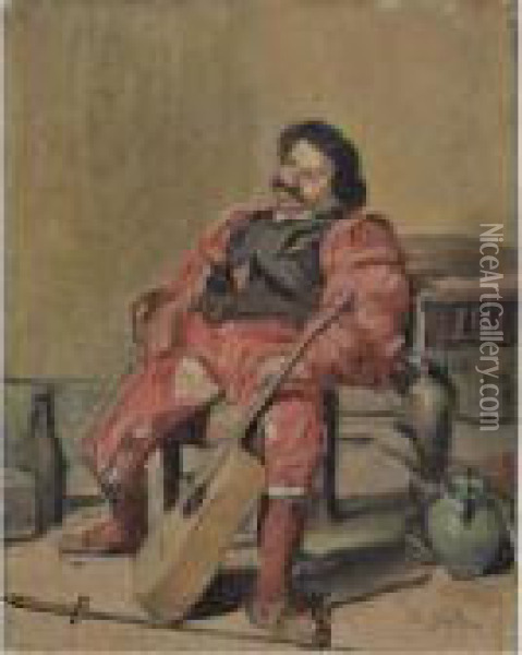 Sitzender Mann Mit Gitarre Oil Painting - Ferdinand Hodler