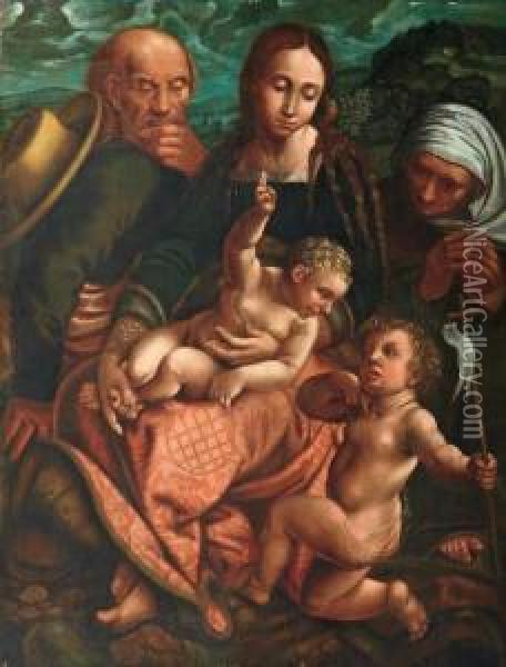 Sacra Famiglia Con Santa Elisabetta E San Giovannino Oil Painting - Luca Signorelli