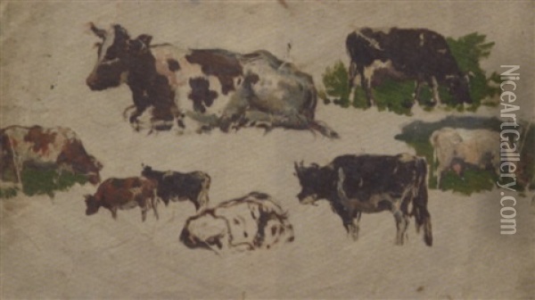 Studies Of Landscapes, Cows And Other Subjects Oil Painting - Willem Roelofs
