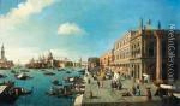 The Riva Degli Schiavoni Looking
 South-west Towards The Entry Tothe Grand Canal, The Dogana And Santa 
Maria Della Salute Oil Painting - William James
