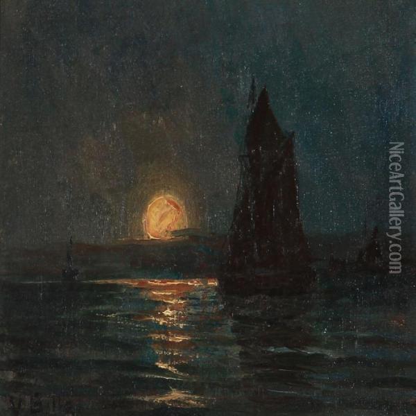 Seascape In Moonlight Oil Painting - Vilhelm Bille