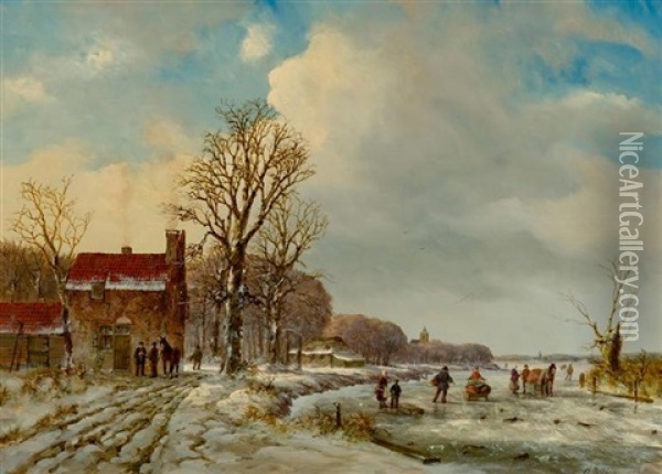 Landschaft Mit Gefrorenem Fluss Oil Painting - Arnoldus Johannes Eymer