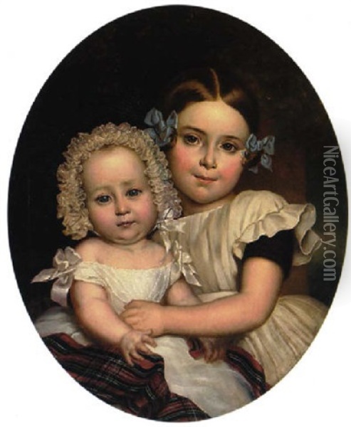 Portrait Of Two Children Oil Painting - George Theodore Berthon