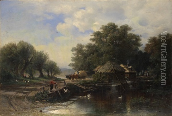By The Water Mill Oil Painting - Viktor Resanoff