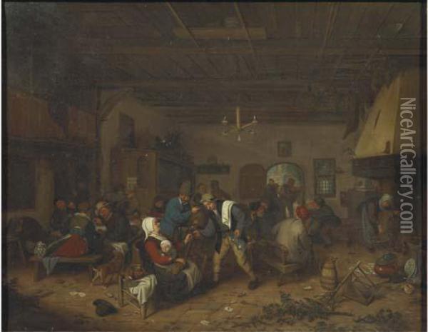 Peasants Drinking And Conversing In An Inn Oil Painting - Adriaen Jansz. Van Ostade