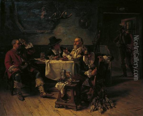 Le Retour De La Chasse Oil Painting - Albert Friedrich Schroder