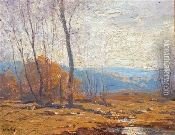 Distant Hills (+ Winter Landscape; Pair) Oil Painting - George Matthew Bruestle