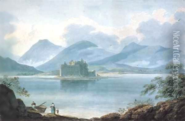 View across Loch Awe, Argyllshire, to Kilchurn Castle and the Mountains beyond Oil Painting - R.S. Barret