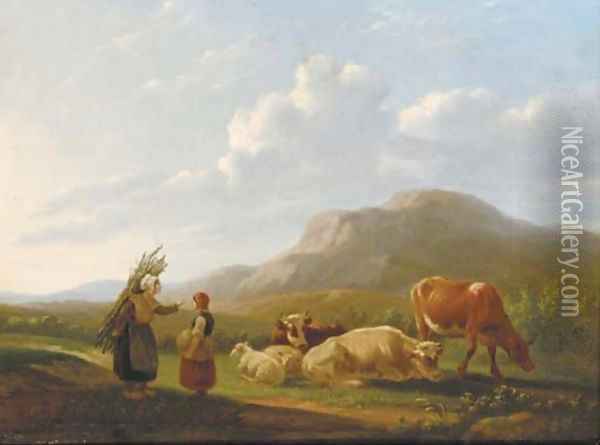 A summer landscape with cattle Oil Painting - Matthijs Quispel
