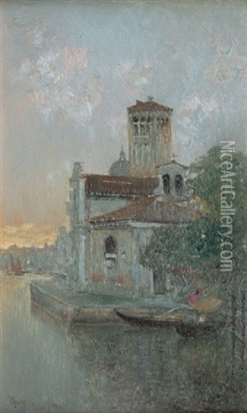 Abendstimmung Am Canale Grande In Venedig Oil Painting - Cesar Herrer