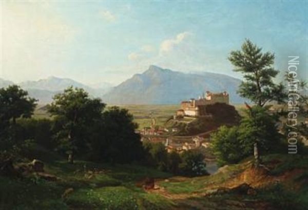 Mountain Scenery With A Castle (southern Germany?) Oil Painting - Franz Krueger