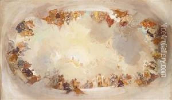 Bozetto Einerlangsovalen Kuppelmalerei Mit Herrscherapotheose Oil Painting - Alois Hans Schramm
