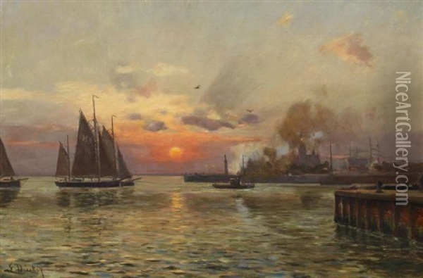 Morgennebel Uber Einem Hafen Bei St. Petersburg Oil Painting - Eugen Gustav Duecker