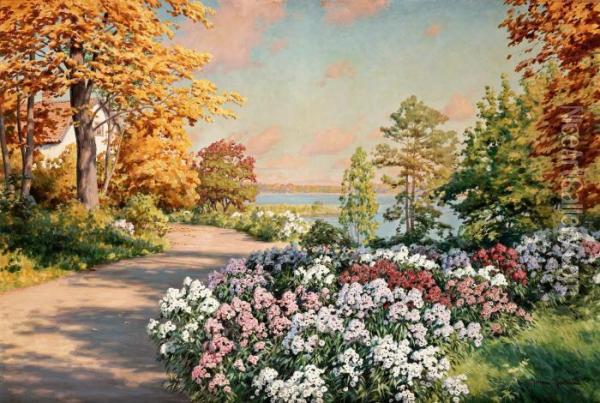 Garden With Flowers Oil Painting - Johan Krouthen
