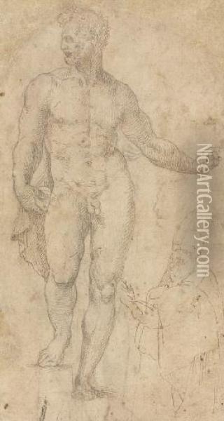 A Standing Nude With Subsidiary Studies Of A Male Head In Profile And A Bishop ( Oil Painting - Bartolomeo Neroni
