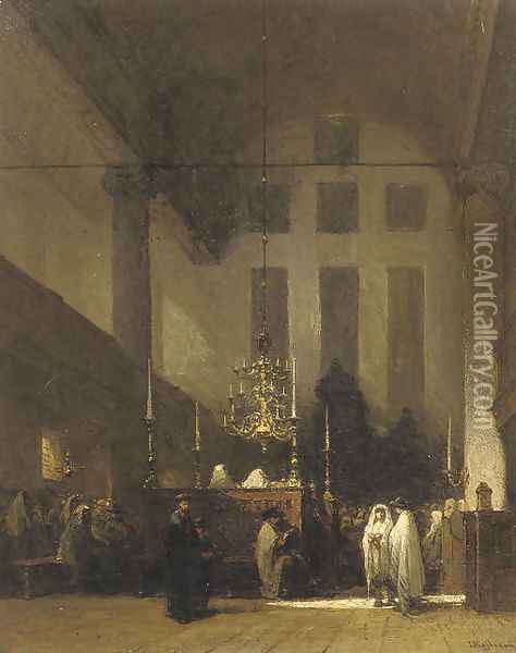 The Portuguese Synagogue, Amsterdam in the Esnoga Oil Painting - Johannes Bosboom