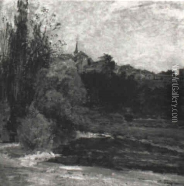 Village Au Bord D'une Riviere Oil Painting - Edmond Marie Petitjean
