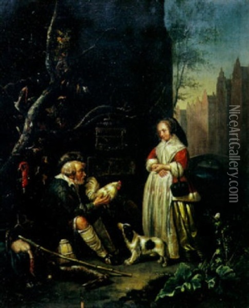 An Interior With A Gentleman Courting A Lady Oil Painting - Gerrit Dou