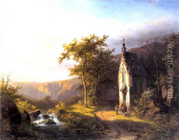Romantisch Landschap Met Vee En Reizigers Op Een Pad Oil Painting -  Schneiders van Greyffenswerth, Bonifacius Cornelis
