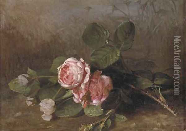 Morning dew on pink roses Oil Painting - Clara Von Sivers