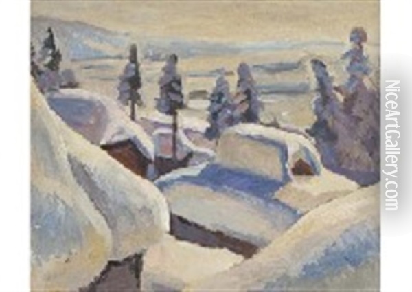 Morning In Snow Oil Painting - Kunzo Minami