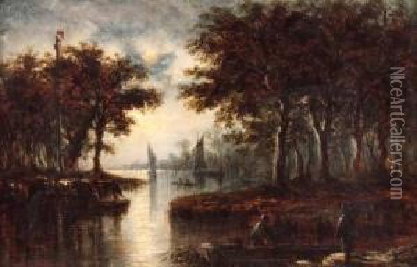 Evening, The Norfolk Broads Oil Painting - John Berney Crome