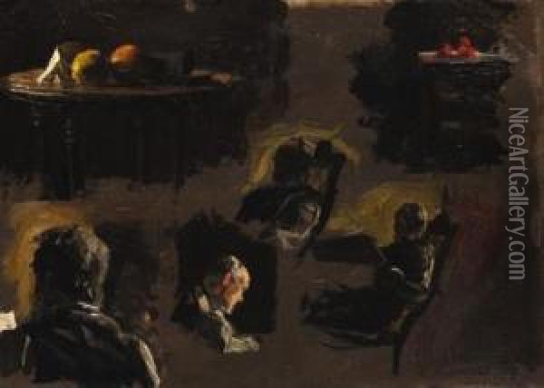 Group Of Sketches: Eakins' Father, Table With Oranges Oil Painting - Thomas Cowperthwait Eakins