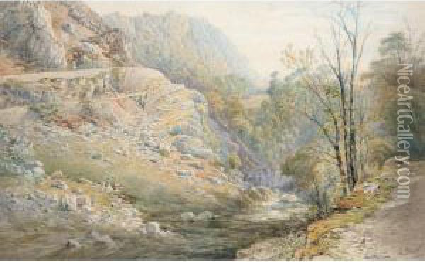 A Rocky Gorge Oil Painting - Thomas Sewell Robins