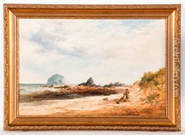 North Berwick Beach & The Bass Rock Oil Painting - Pollock Sinclair Nisbet