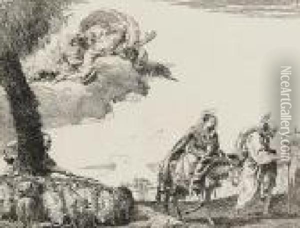 The Flight With The Holy Family At The Right Oil Painting - Giovanni Domenico Tiepolo