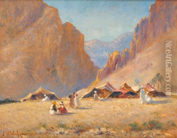 Campement Sur Les Hauts-plateaux Oil Painting - Eugene Jules Delahogue