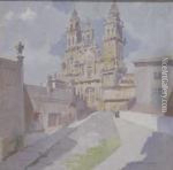 Vista De La Catedral De Santiago De Compostela Oil Painting - Julio Vila y Prades