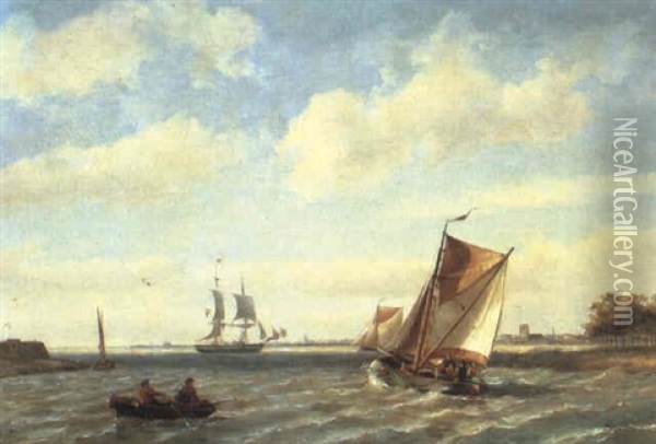 Ships Sailing Out To Sea Oil Painting - Johannes Hermanus Barend Koekkoek