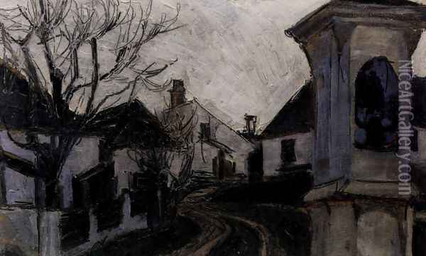Monastery new castle, bald trees and houses Oil Painting - Egon Schiele