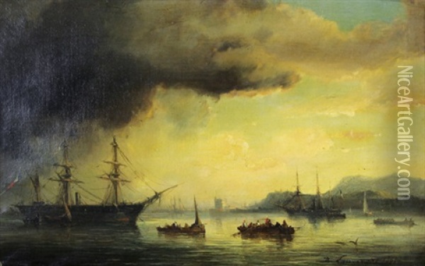 Bateaux Dans Le Port Oil Painting - Barthelemy Lauvergne
