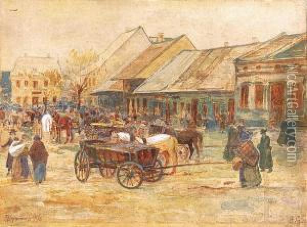 Rynek W Limanowej Oil Painting - Antoni Gramatyka