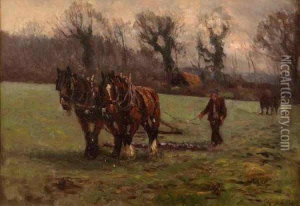 Ploughing Scene Oil Painting - George Leon Little