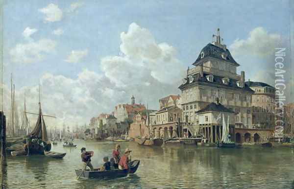 The Boat House at Hamburg Harbour, 1850 Oil Painting - Valentin Ruths
