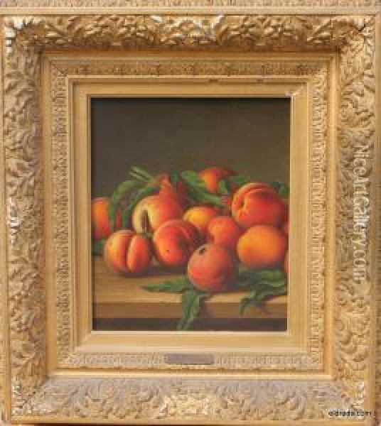 Still Life Of Peaches And A Fly On A Tabletop Oil Painting - Levi Wells Prentice