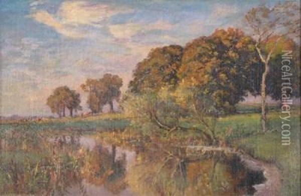 Wooded River Landscape Oil Painting - Viggo Christien Frederik Vilhelm Pedersen