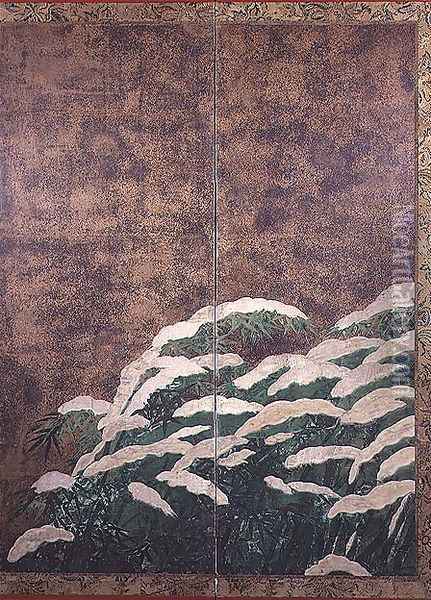 Bamboos under snow 4 Oil Painting - Mitsuyoshi (Gyobu) (Kyuyoku) Tosa