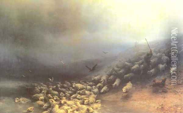 Flock of sheep at gale Oil Painting - Ivan Konstantinovich Aivazovsky