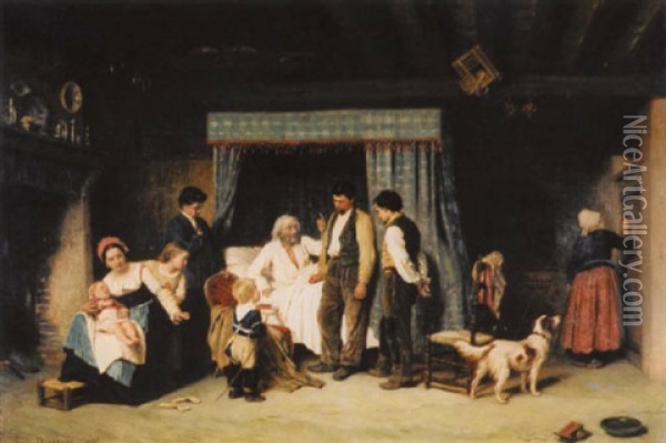 Familie Am Krankenbett Des Familienoberhauptes Oil Painting - Theophile Emmanuel Duverger