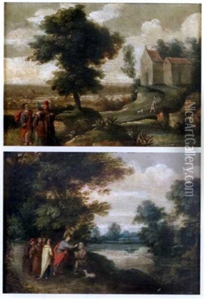 Paysages Animes D'une Scene Biblique (pair) Oil Painting - Jasper van der Laanen