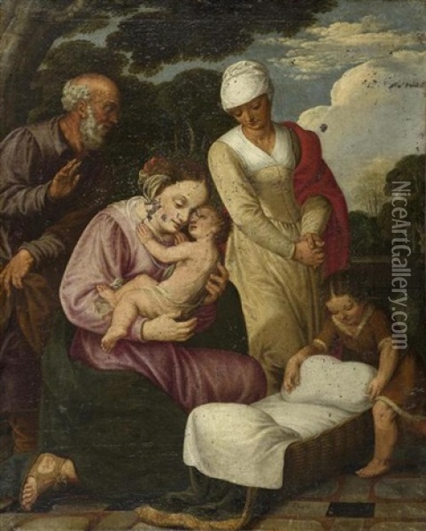 Heilige Familie Mit Heiliger Elisabeth Und Dem Johannesknaben Oil Painting - Johann (Hans) Konig