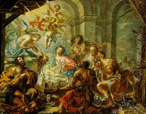 The Adoration Of The Shepherds Oil Painting - Johann Georg Platzer