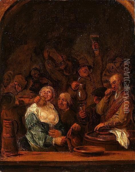 Peasants Carousing In A Tavern Oil Painting - Daniel Adriaensen