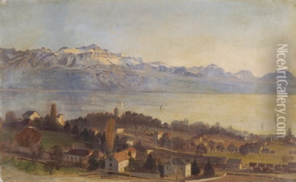 Blick Von Der Umgebung Von Lausanne Auf Den Genfersee Oil Painting - Alfred Chavannes